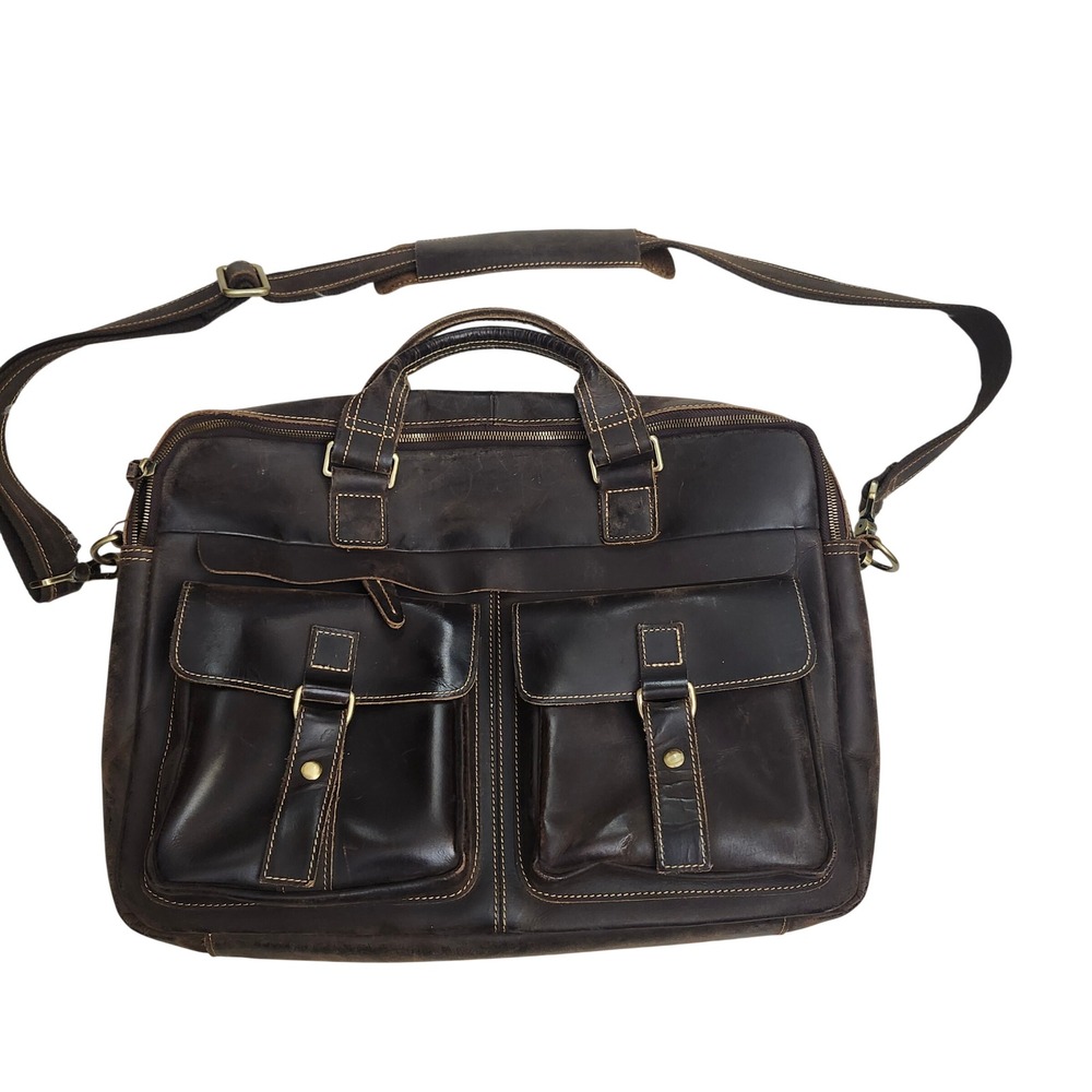 Ubant Dark Brown Full Grain Leather Messenger Bag Laptop Diatressed Satchel